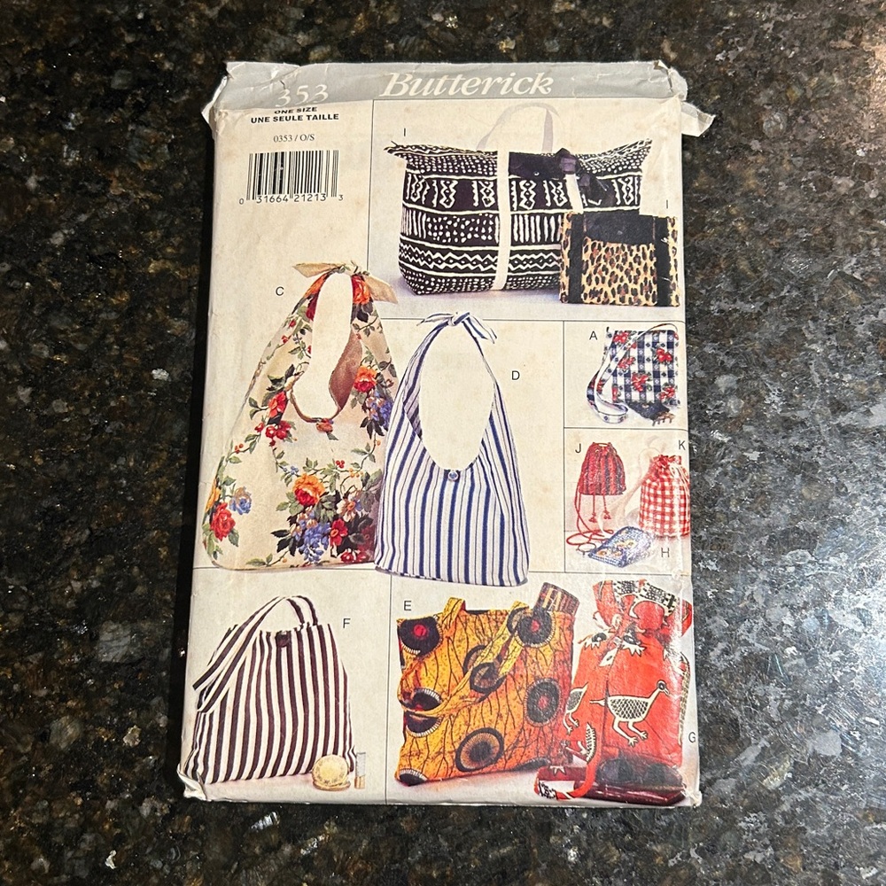 Butterick 3925/353 soft bags pattern, Handbag